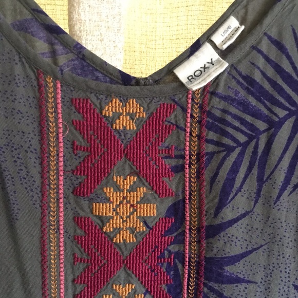 Roxy Boho Bell Sleeve Botanical Mini Dress // L - Picture 3 of 4